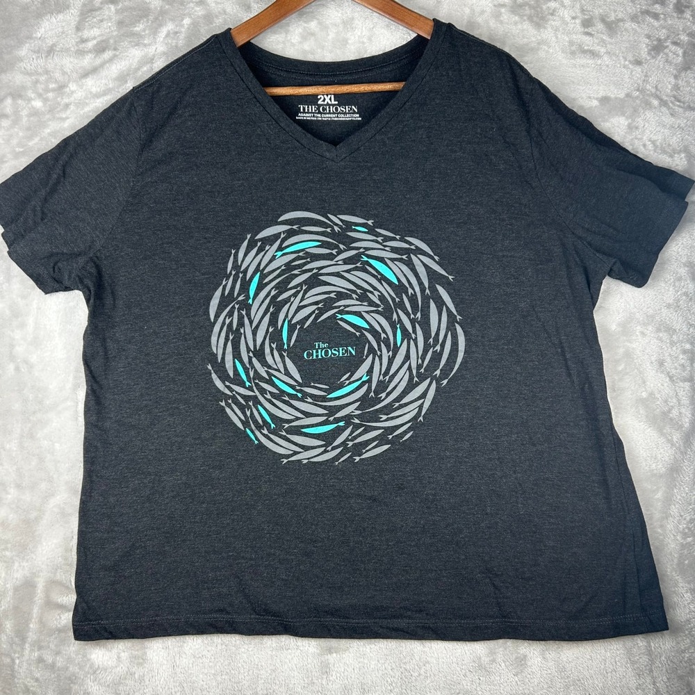 The Chosen Graphic T Shirt V Neck Short Sleeve Gray Against Current 2XL